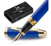 Wordsworth & Black Majesti Luxury Fountain Pen Set for Writing, Medium Nib | Blue, For Men Women, 24K Gold Finish, 18K German Iridium, Calligraphy, Converter + 24 Ink Cartridges, Cartridge Pen