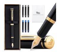 Wordsworth & Black Mini Pocket Fountain Pen for Writing, Medium Nib, Black