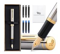 Wordsworth & Black Mini Pocket Fountain Pen for Writing, Medium Nib, Silver