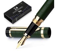 Wordsworth & Black Primori Fountain Pen Set [Green Gold]; Medium Nib, Gift Case, 24 Ink Cartridges, Refill Converter, Manual; Journaling, Calligraphy, Smooth Writing Pens; Left and Right Handed