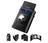 Wordtaiki Mens Smart Wallet for AirTag, Pop-up Wallet Slim Minimalist Compatible with Apple Air Tag Holder,Genuine Leather RFID Blocking| 9-14 Card Capacity | ID Window | Cash Slot, Carbon Fiber,