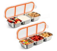 Worephu 2Pcs Airtight Stainless Steel Lunch Box, 3-Section Lock-Fresh Container for No Mixing Flavours, Dishwasher Safe Meal Prep Box, Leakproof for Office, School, Travel & Picnics