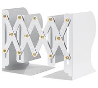 Worephu Adjustable Bookends, Metal Scalable Book Ends, Retractable Book Holder, Expandable Bookcase Desktop Bookend Stand, Telescopic Book Organizer Rack for Home Office School Library(white)