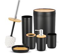 Worephu Bathroom Accessory Set, 6pc Plastic Bathroom Accessories with Trash Can, Toothbrush Holder, Plastic Cup, Soap Dish, Lotion Dispenser, Toilet Brush & Toilet Brush Holder