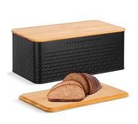 Worephu Bread Bin Bread Storage Box with Bamboo Lid, Black Bread Storage Container Bin, for Kitchen Countertop Organizer (Black)