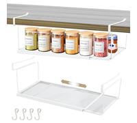 Worephu Expandable Under Shelf Metal Hanging Basket, No Drill Kitchen Cabinet Organizer, Space Saving Storage Rack for Pantry, Closet, Shoe Bench, Plate and Spice Organization (White)