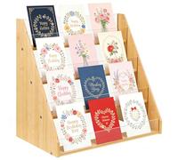 Worephu Premium 4-Tier Bamboo Acrylic Card Rack, Space-Saving Display Stand for Postcards, Greeting Cards, Brochures & Picture, Ideal for Shop Counter, Office & Home Decor