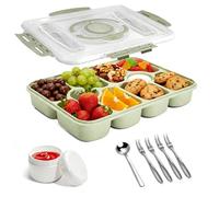 Worephu Snackle Box with Handle, 10-Compartment Bento-Style Tray, Leak-Proof Lid for Fresh Food, Portable for Picnics, Travel, Office, Store Nuts, Fruit, Dips, Candy