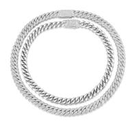 WORFAJEW 2PCS Cuban Link Chain for Men Women, 10MM Iced Out Diamond Chains 18K White Gold Plated Miami Chain Necklaces Choker Bling Luxury 5A+ CZ Hip Hop Mens Jewelry Silver Thick Cuban Chain,