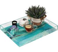 WORHE Acrylic Galaxy Serving Tray with Handle, Universe Foodservice Tray for Kitchen Dinning Room, Decorative Plastic Table Tray for Bathroom Vanity Countertop (YGC010)
