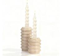 WORHE Candle Holders Italy True Natural Travertine Stone 0.4" Thick Set of 2 Marble Candlestick Holder for Christmas Wedding Dinning Party Candle Stand for 3/4 inch Candles Color Beige White ZT002