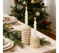 WORHE Candle Holders True Natural Travertine Stone 0.4" Thick, Set of 2 Premium Marble Candlestick Holder for Wedding Dinning Party, Candle Stand for 3/4 inch Thick Candles Color White (ZT002)