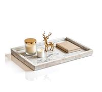 WORHE Italy Marble Vanity Tray for Jewelry, Perfume, Makeup, Candle,Towel Natural Modern Decorative Trays for Bathroom Bedroom Dresser Rectangle Kitchen Storage Organizer for Home Decor White FX032