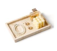 WORHE Italy Natural Travertine Stone Vanity Tray for Bathroom Marble Decorative Tray for Perfume Cosmetic Rectangle Kitchen Organizer Tray for Home Decor Housewarming Birthday Gifts Beige (WH020)