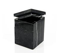 WORHE Marble Canister Natural Stone Qtip Holder with Lid Square Bathroom Vanity Organizer for Makeup Sponge Coffee Bean Dispenser Storage Jar Case for Home Decor Black (DLB202)