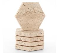 WORHE Marble Coasters Hexagon Drink Coaster Set of 5 Natural Travertine Stone Cup Mat for Coffee Table Protection Bar Decoration for Home Decor Housewarming Presents Beige DL009