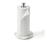 WORHE Marble Paper Towel Holder - 6.7" Large Weighted Base with Brushed Silver Rod, Steady Standing Kitchen Roll Holder for Countertop Bathroom, Fits Jumbo Rolls Anti-Slip & Rustproof White (WH119)