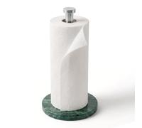 WORHE Marble Paper Towel Holder - 6.7" Large Weighted Base with Brushed Silver Rod, Steady Standing Kitchen Roll Holder for Countertop Bathroom, Fits Jumbo Rolls Anti-Slip & Rustproof Green (WH121)