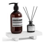 WORHE Marble Soap Tray for Bathroom Kitchen Countertop 8.6" x 3.6" Waterproof Soap Dish Holder, Stone Pedestal Stand for Sink, Vanity, Counter Luxury Decorative Tray Farmhouse Decor White (WH088)