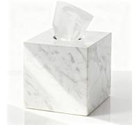 WORHE Marble Tissue Box Holder, Square Cube Tissue Box Cover with Open Bottom, Facial Tissue Holder for Bathroom Vanity Tops, Bedroom Dressers, Kitchen Countertop,Jazz White