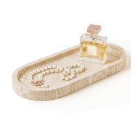 WORHE Marble Vanity Tray 11.8" x 5" Italy Natural Travertine Stone Decorative Trays for Jewelry Candles Perfume, Countertop Storage Organizer for Bathroom Dresser Kitchen Home Decor Beige (WH033)