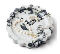 WORHE Marble Vanity Tray - Small Scalloped Round Candle Tray for Jewelry, Perfume, Makeup -Calacatta Viola Jewelry Dish Natural Decorative Bathroom Tray for Elegant Dresser Home Decor WH049