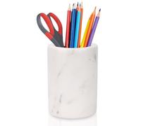 WORHE Natural Marble Pen Holder for Desk, Handcrafted Volakas Sturdy Desk Organizer for Office Supplies Storage Desktop Stationary Makeup Brushes Cup Pencil Holders for Home White (DL002)