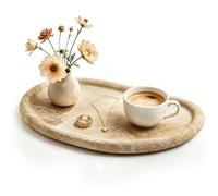 WORHE Natural Travertine Tray,Marble Ring Dish, 26 x18 x 1.5cm, Beige Large
