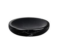 WORHE Soap Dish True Natural Marble Holder for Bathroom Tub Shower Kitchen Sink Handcraft Nero Marquina Marble Round Soap Gift for Christmas Birthday Anniversary Tray Case Color Black (DL007)