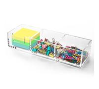 WORHE Sticky Note Holder 3in1 Clear Acrylic Memo Holder Desk Organizer | 30x10x6 cm, Includes 3 Pack Sticky Notes for School Home Office Post Pop Note Dispenser for 7.6x7.6cm Note Pad Holder(SNH03)