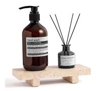 WORHE Travertine Soap Tray for Bathroom Countertop 8.6" x 3.5" Waterproof Stone Soap Dish Holder, Marble Pedestal Stand for Sink, Vanity, Counter Luxury Decorative Tray Farmhouse Decor Beige (WH087)