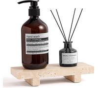 WORHE Travertine Soap Tray for Bathroom Countertop 8.6" x 3.5" Waterproof Stone Soap Dish Holder, Marble Pedestal Stand for Sink, Vanity, Counter Luxury Decorative Tray Farmhouse Decor Beige