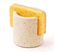 WORHE Travertine Sponge Holder for Kitchen, Natural Stone Drying Rack Brush Holder for Bathroom, Kitchen, Sink - Fast Absorbing Dish Sponge Caddy Sturdy & Stylish Sink Accessory Beige (WH084)
