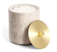 WORHE Travertine Stone Canister Natural Marble Cotton Bud Holder with Lid Large Capacity Cotton Pads Storage Dispenser for Cotton Swab Cotton Ball Makeup Pad Bath Salt (Gray)