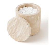 WORHE Travertine Stone Canister Natural Marble Cotton Bud Holder with Lid Large Capacity Cotton Pads Storage Dispenser for Cotton Swab Cotton Ball Makeup Pad Bath Salt (Beige)