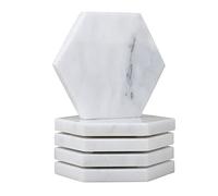 WORHE White Marble Coasters, Marble Glass Coasters, Non-Slip and Waterproof Drink Coasters, Suitable for Bar, Cafe, Home, Party, Office (DL021)