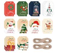 woric 100 Pcs Christmas Tags Kraft, 10 Styles Merry Christmas Kraft Tags for Presents with 20m String Xmas Labels for Gift Wrapping Decoration
