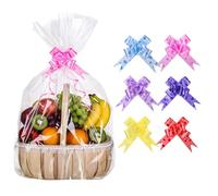 woric 6 Pcs Large Cellophane Bags for Hampers, 20"X30" Hamper Wrapping with Pull Bows Hamper Cellophane Wrap and Bow for Valentine's Day Easter Wrap Gift Basket