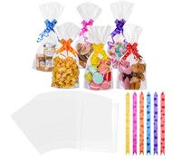 woric 60 PCS Cellophane Bags, 6 x 10 Inch Clear Sweet Bags with Ties & Bows Flat Bottom OPP Plastic Gift Bag for Sweets Treats