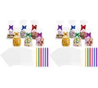 woric 60 PCS Cellophane Bags, 6 x 10 Inch Clear Sweet Bags with Ties & Bows Flat Bottom OPP Plastic Gift Bag for Easter Sweets Treats (Pack of 2)