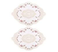 worien 2Pcs Vintage Oval Lace Table Placemats Exquisite Flower Embroidered Doilies Vase Mat 12.2 X 16.9 Inch