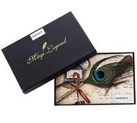 Worison Retro Style 0.5mm Fine Nib Peacock Feather Quill Dip Pen Pen Gift Box Set For Calligraphy (BRASS)