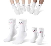 Worive 2Pairs Smile Family Magnetic Hand Holding Socks Kids + Adult Hand in Hand Funny Gag Gifts for Birthday Anniversary, White:adult(1pair)+ S-kids(1pair), 1-3T