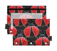 Work 3 Ring Binder Pencil Pouch Zipper Binder Pencil Bags Zippered School Binders Clear Pockets Red Ladybugs Black 9.8" x 7.1", 2 Packs