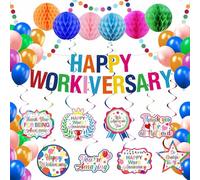 Work Anniversary Decorations,Pre-Strung Iridescent Happy Workiversary Banner,Colorful Work Office Party Decoration for Men Women Office Employee Worker Appreciation Supplies