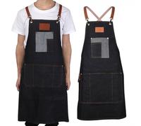 Work Apron, Multi-pocket Canvas Apron, Kitchen Chef Cooking Cross Back Denim Pinafore, Carpenter Gardener Chef Artist Anti-Dirty Pinafore Workshop, Unisex for Restaurant Bar Cafe Grill Bakery Shop