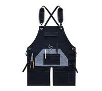 Work Apron Split-leg Apron Cross-Back Canvas Aprons with Pockets for Woodwork Hair Stylist Cooking Gardening,One Size,Blue (Black One Size)