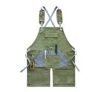 Work Apron Split-leg Apron Cross-Back Canvas Aprons with Pockets for Woodwork Hair Stylist Cooking Gardening,One Size,Blue (Green One Size)