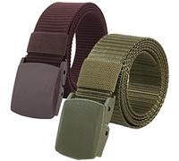 Work Belts for Men Nylon Belts, Belts Men Women, Lightweight Nylon Tactical Belt Size Up to 67" with Military Plastic Buckle, 2Pcs(Brown/Green,140CM/55")