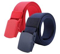 Work Belts for Men Nylon Belts, Men Women Nylon Webbing Belts with Plastic Buckle, 2 Pack(Red and Blue,Length 130CM/51")